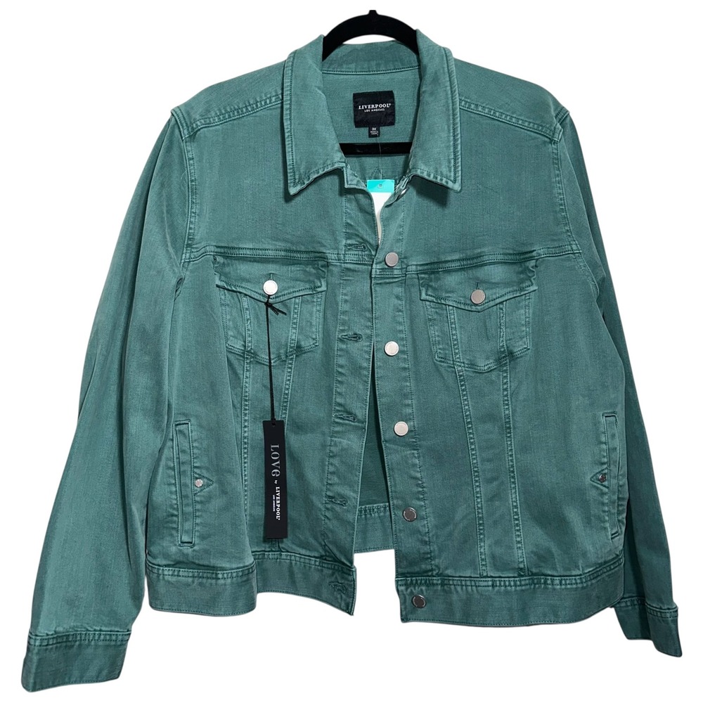 Liverpool‎ Teal Denim Jacket Womens 3X Trucker Stretch Button Front